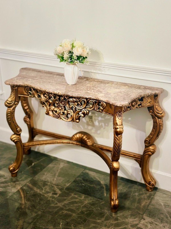 Antique 18th Century French-Style Console Table , Gilded Wood, Marble Top gallery