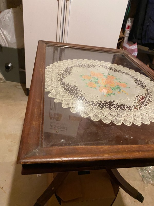Antique Table with glass insert gallery