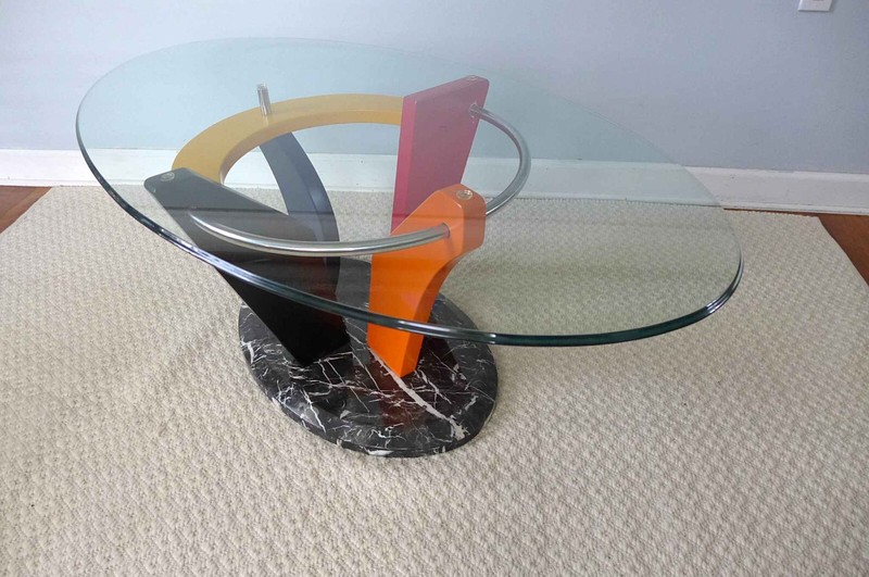 Memphis Design Marble and Glass Coffee Table 1980s Colorful Abstract Postmodern gallery