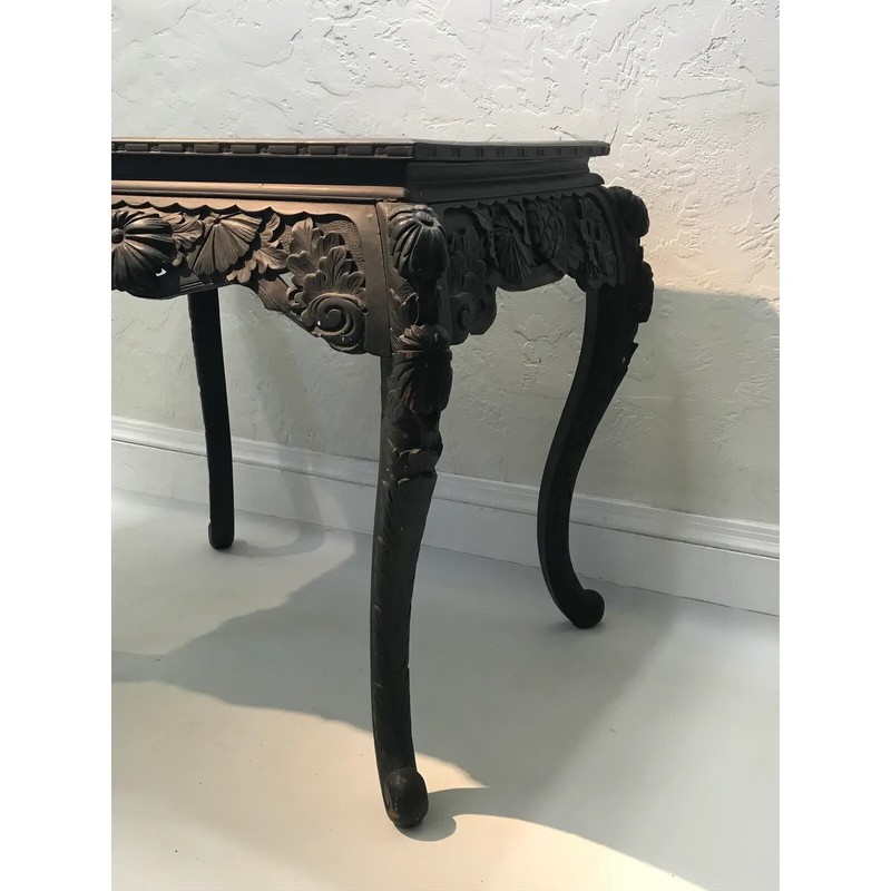 Neoclassical Intricate Hand-Carved Wood Console Table gallery