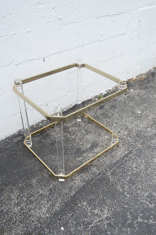Hollywood Regency Lucite and Brass Finish with Glass Top Side Table 2998 gallery