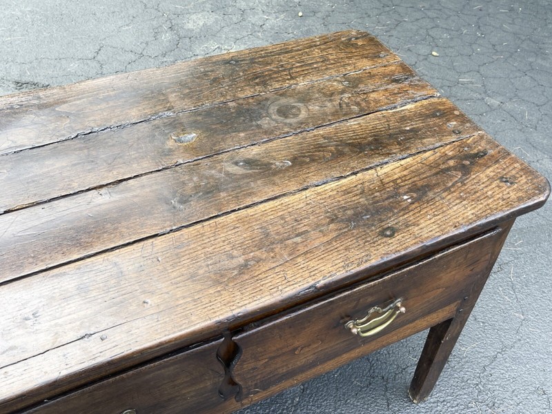 Antique French Three Drawer Planked-Top Server Console Table gallery