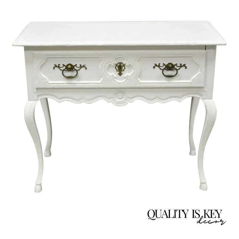 Vintage Baker French Country Regency Hoof Foot White One Drawer Console Table