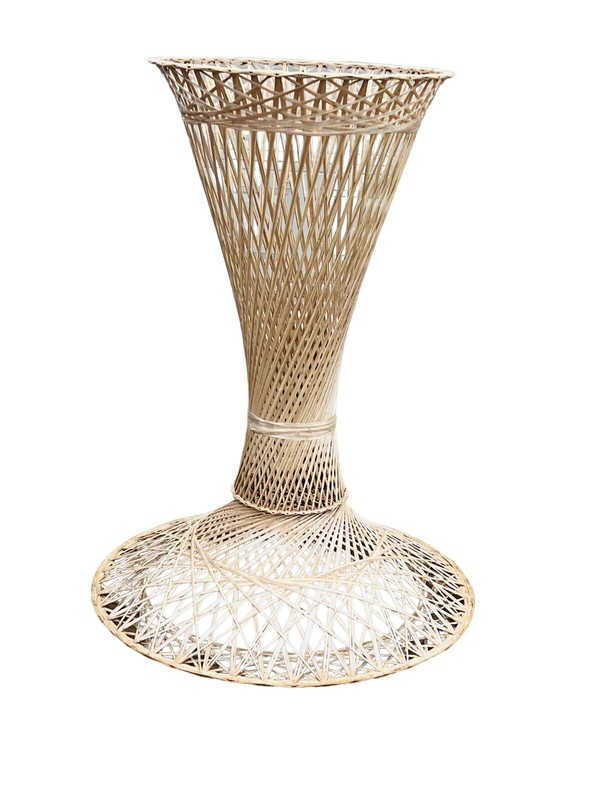 MCM Tall Wicker Table Base Rattan Fiberglass High Top White Beige