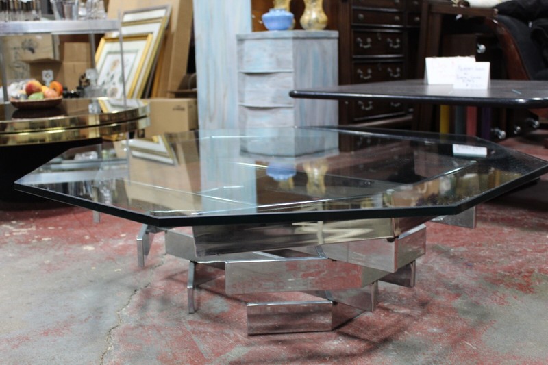 Paul Mayen Coffee Table Octogon Glass & Chrome 1960's Mid Century Modern gallery