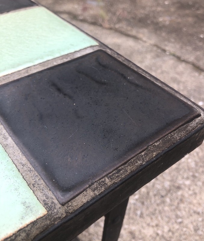 Vintage Tile Top Wrought Iron Side End Table Green & Black D & M? California gallery