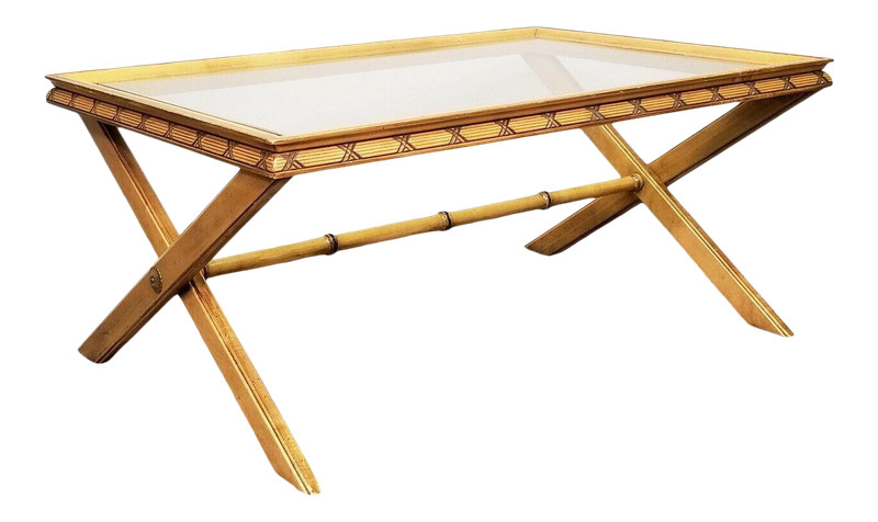 Glass Top, Cross-Leg And Faux Bamboo Coffee Table