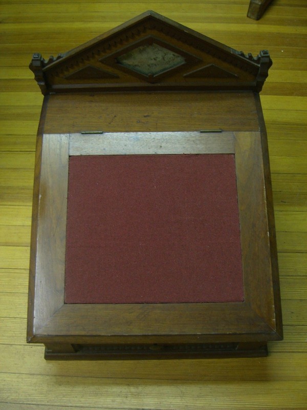Antique Table Top Lectern/Desk with two felt lined drawers/ no key c.1900