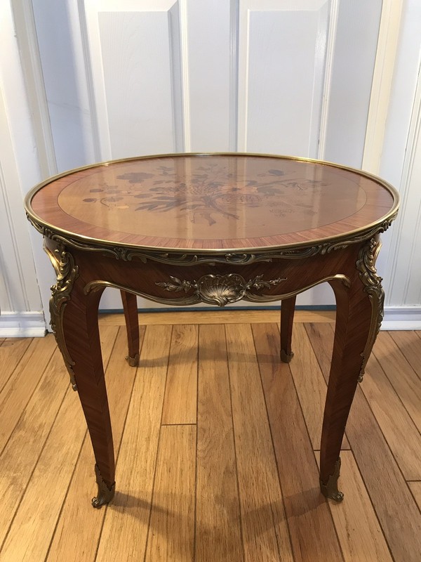 Signed Linke Gilt-bronze Mounted Kingwood, Satiné & Floral Marquetry Side Table gallery