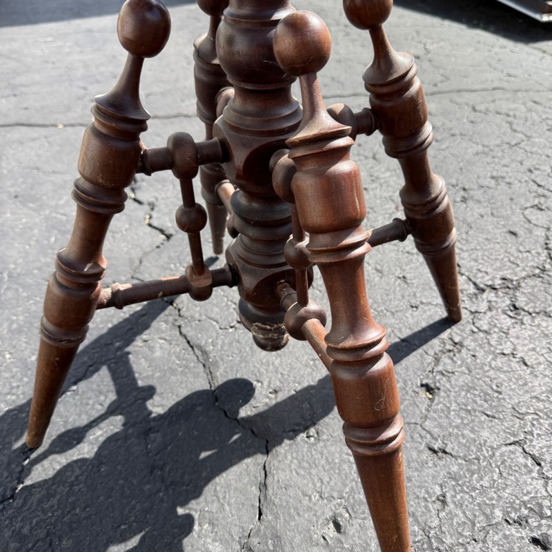Antique Victorian Curly Maple Ornate Small Gypsy Parlor Table Round Spindle Gall gallery