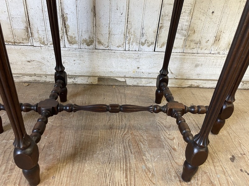 Antique 6 Leg Table with stretcher base 20" x 34" top Walnut Radio table gallery
