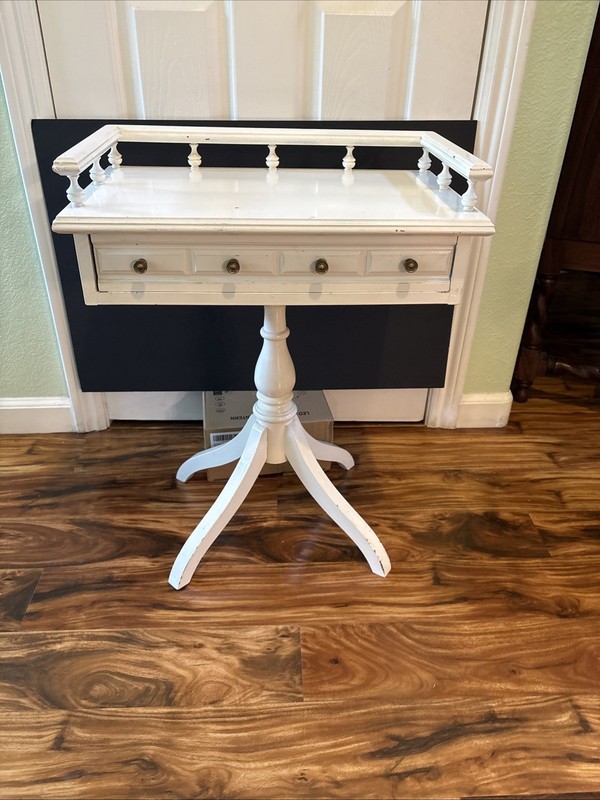 VTG-French Rectangular Accent Table With Drawer-white Chippy-very Cute!