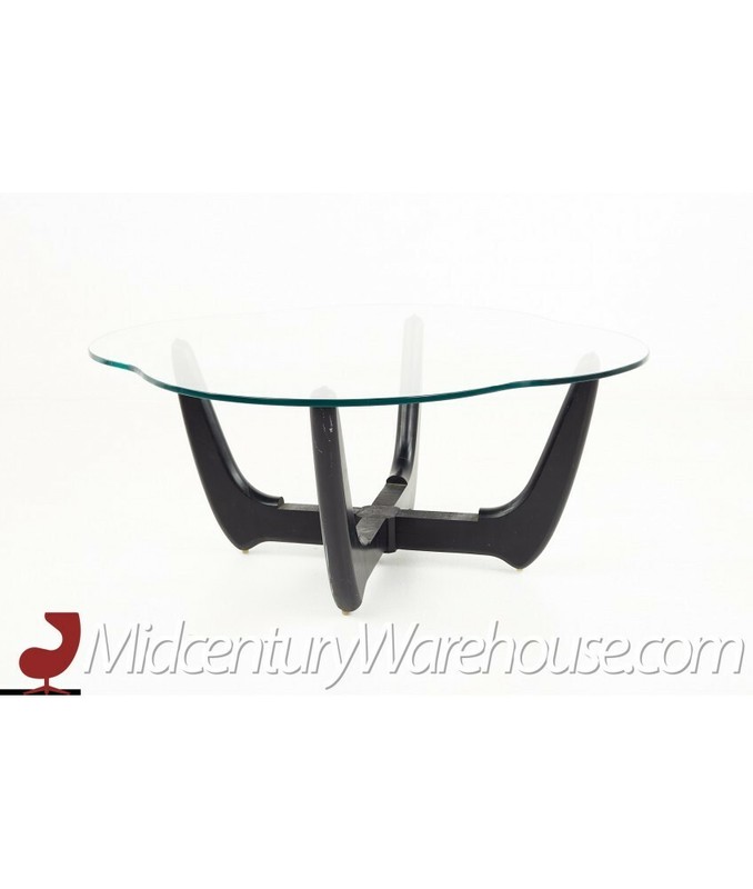 Adrian Pearsall Style Mid Century Glass and Ebonized Base Coffee Table gallery