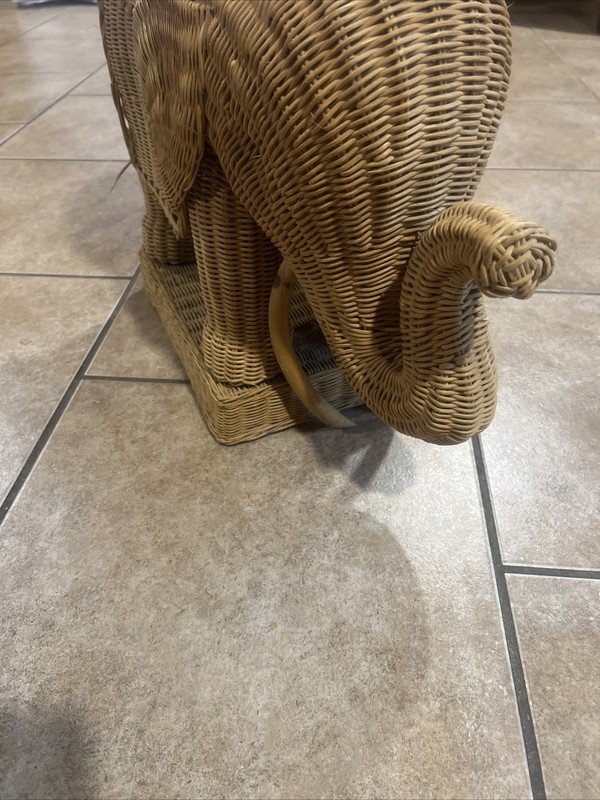 Vintage Rattan Wicker Elephant Side End Table Plant Stand ONE PIECE Original! gallery
