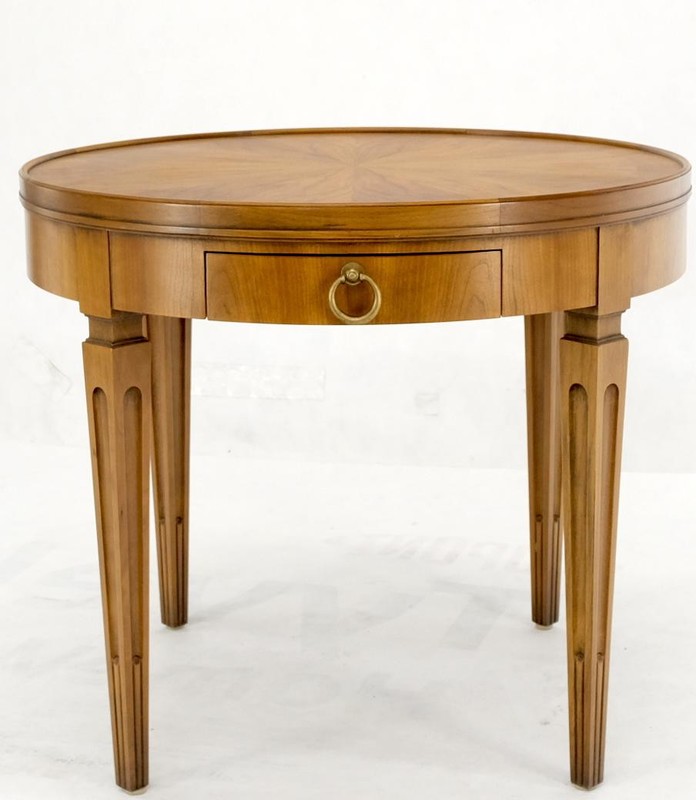 Baker Walnut Round Sunburst Pattern Gallery Top Drawer Side Lamp Table Stand gallery