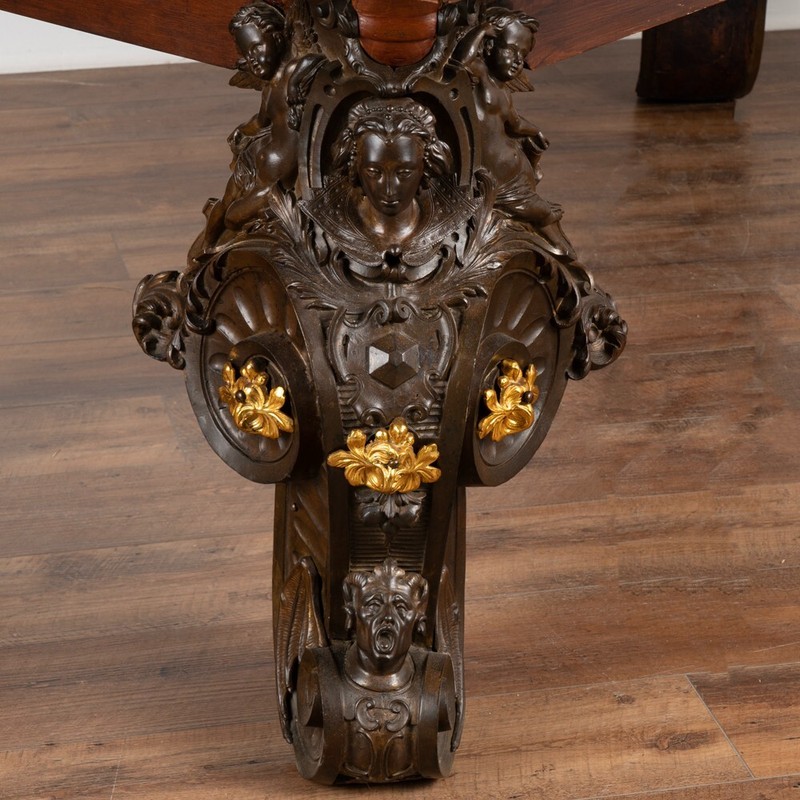 Antique Entryway Table With Inlaid Top and Bronze Legs, Italy circa 1860-80 gallery