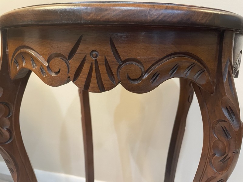 VTG Queen Anne Victorian Round Side Table French Parlor Carved Wood End Stand gallery