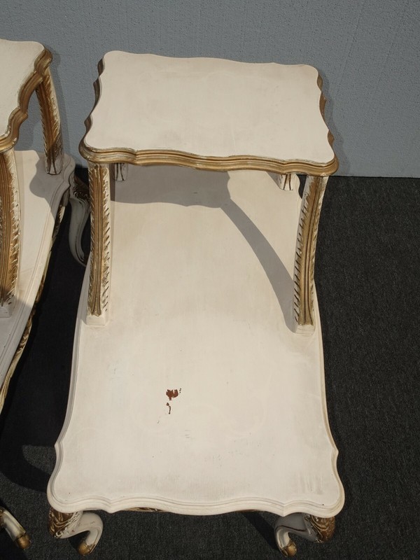 Pair Vintage French Provincial Off White & Gold 2 Tier End Tables gallery