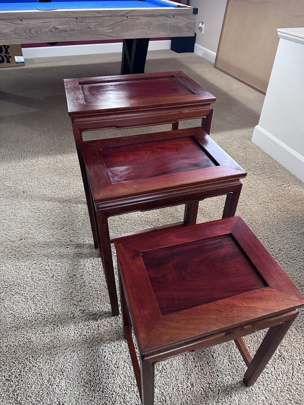 Vtg Asian Chinese Set of 3 Nesting Nested Side Tables Solid Rosewood EUC gallery
