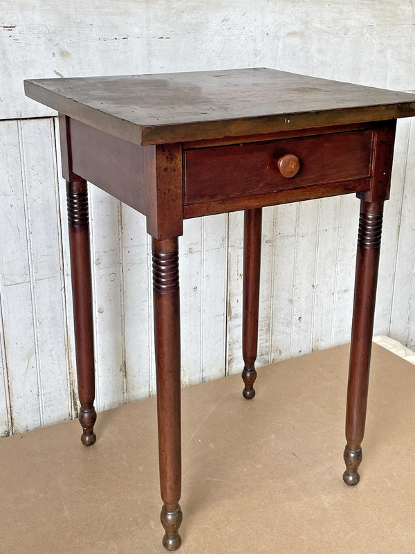 Antique Cherry one Drawer Table Nightstand lamp stand turned legs gallery