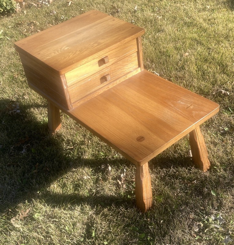 Rustic A. Brandt Ranch Oak 2 Drawer Step End Table, Light Finish #2920