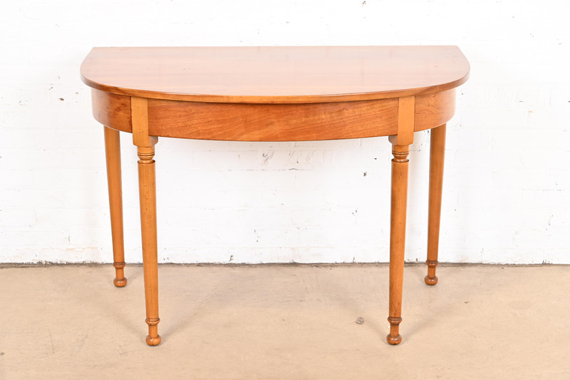 Stickley American Colonial Carved Cherry Wood Demilune Console Table gallery