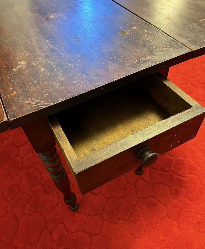 Vintage Antique Drop Leaf Brown Table with Drawer Folding Table Circa 1890s Wood gallery