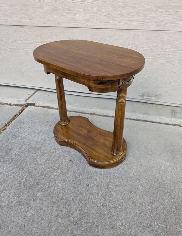 Vintage French Neoclassical Wood Side Pedestal Kidney Table Louis XVI Regency M7