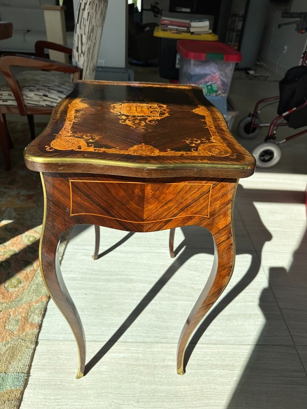 Fine Antique French Inlaid Sewing Table, End Table, or Nightstand gallery