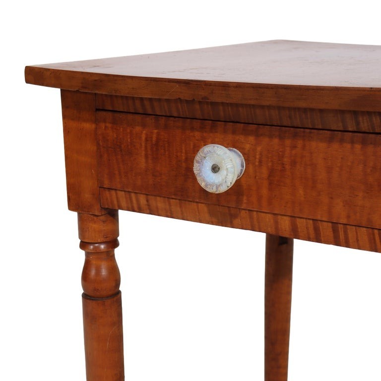 Sheraton Tiger Maple Single Drawer Stand With Opalescent Glass Knob c1840 gallery
