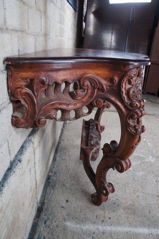 Antique 19th C. French Louis XV Rococo Serpentine Carved Mahogany Console Table gallery