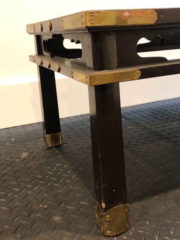 Asian Black Coffee Table with Brass Accents- 39 1/2" x 19 3/4" x 16" high gallery