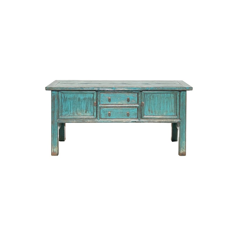Vintage Chinese Distressed Turquoise Blue Foyer Narrow Side Console Table ws4394 gallery