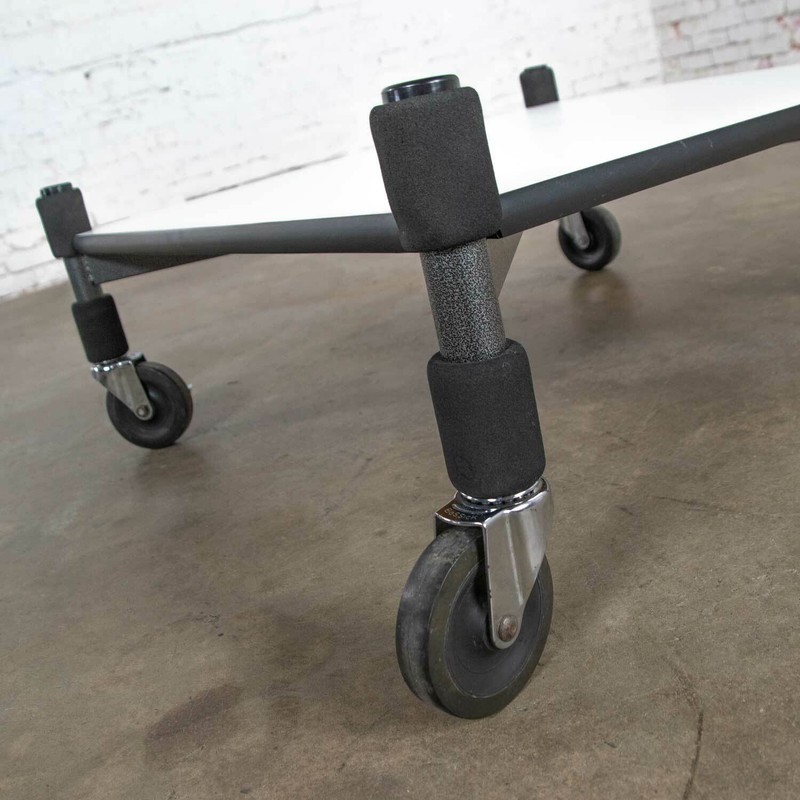 Post-Modern White Laminate & Metal Low Coffee Table or End Table on Casters gallery