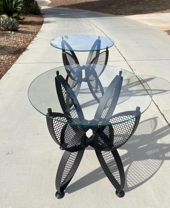 Mid-Century Modern Black Wrought Iron Butterfly Pair End Tables gallery