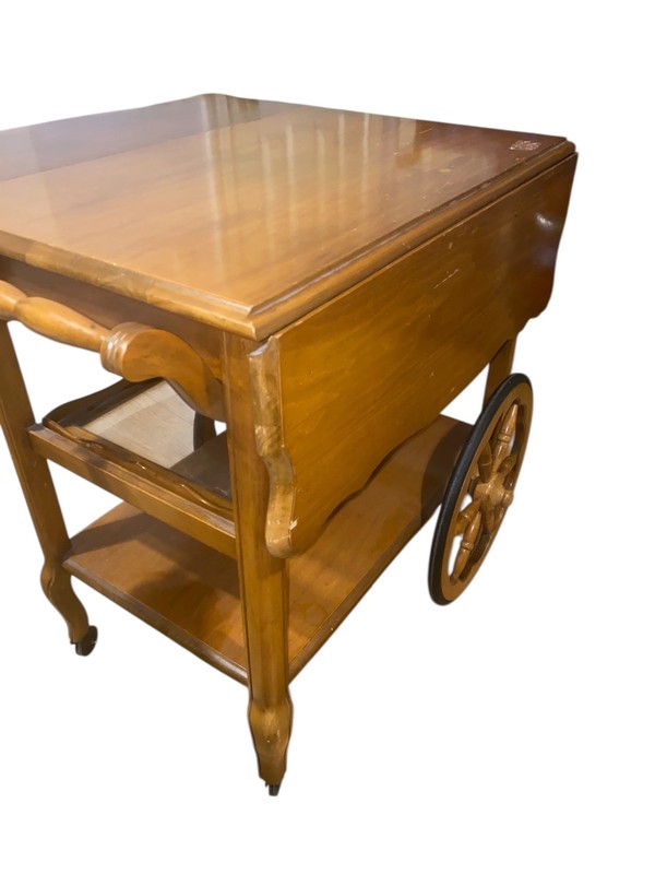 Mid-Century Drop Leaf Mahogany Tea Serving Cart w/ Glass Detachable Serving tray gallery