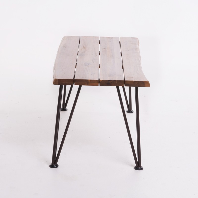 Outdoor Coffee Table Acacia Wood Teak Finish Iron Legs For Patio Yard Decor NEW gallery
