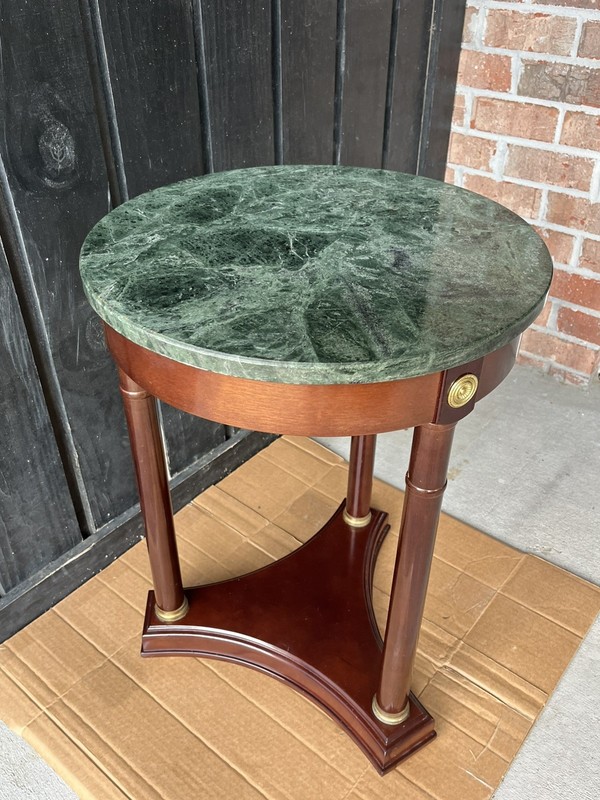 Bombay Co French Empire Green Marble Neoclassical Style Mahogany Side Table