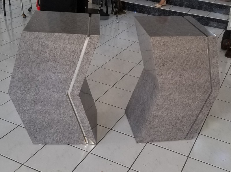 CUSTOM MODERN GEOMETRIC FAUX MARBLE FORMICA PEDESTAL BASES FOR DINING TABLE gallery
