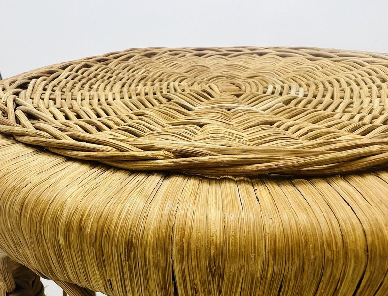 Vintage Mid-Century Rattan Round Stool End Table Filigree Details gallery