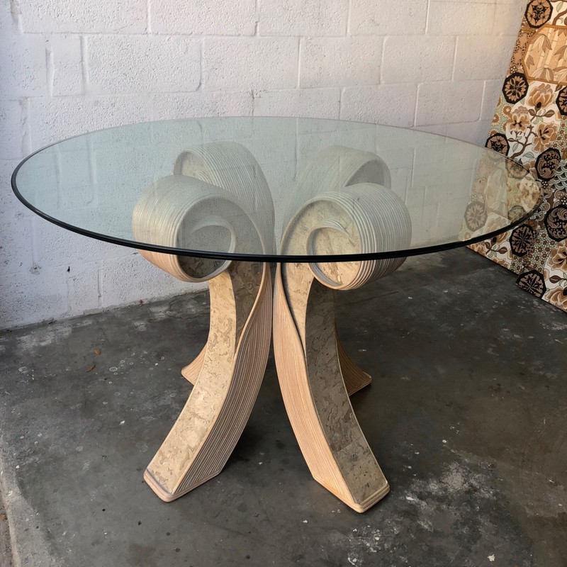 Vintage Coastal Twisted Pretzel Rattan Dining Table in the Betty Cobonpue Style.