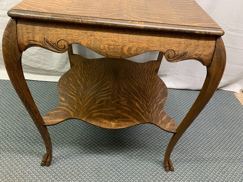 Antique Large Quartered Oak Lamp Side End Table Claw Feet gallery