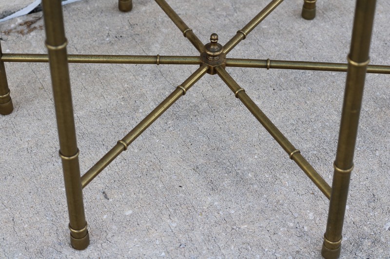Authentic Pair Vintage Mastercraft Faux Bamboo Hexagonal Brass End Accent Tables gallery