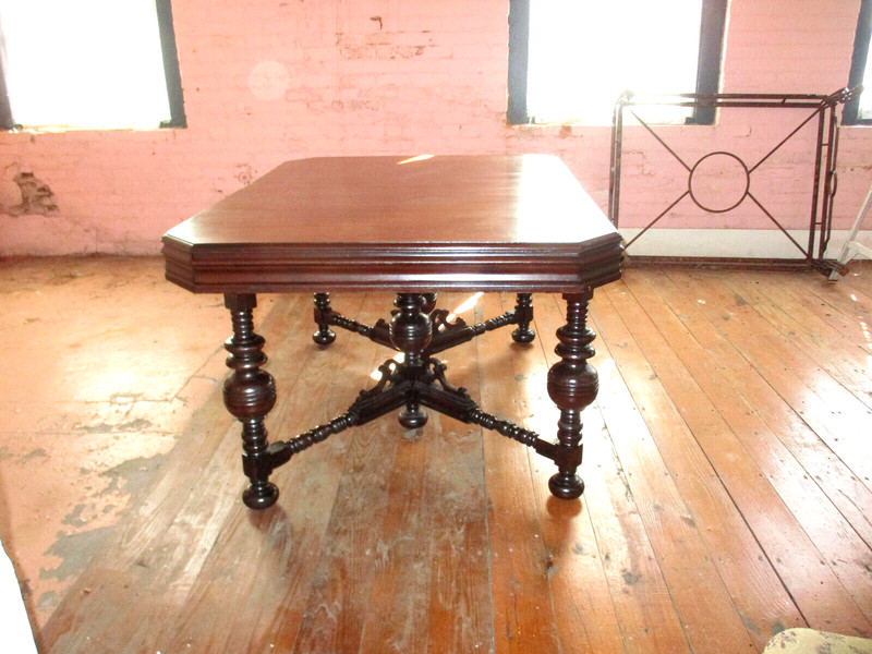 Antique French Renaissance Mahogany Gothic Dinning Table 44" x 60" x 31" Tall gallery