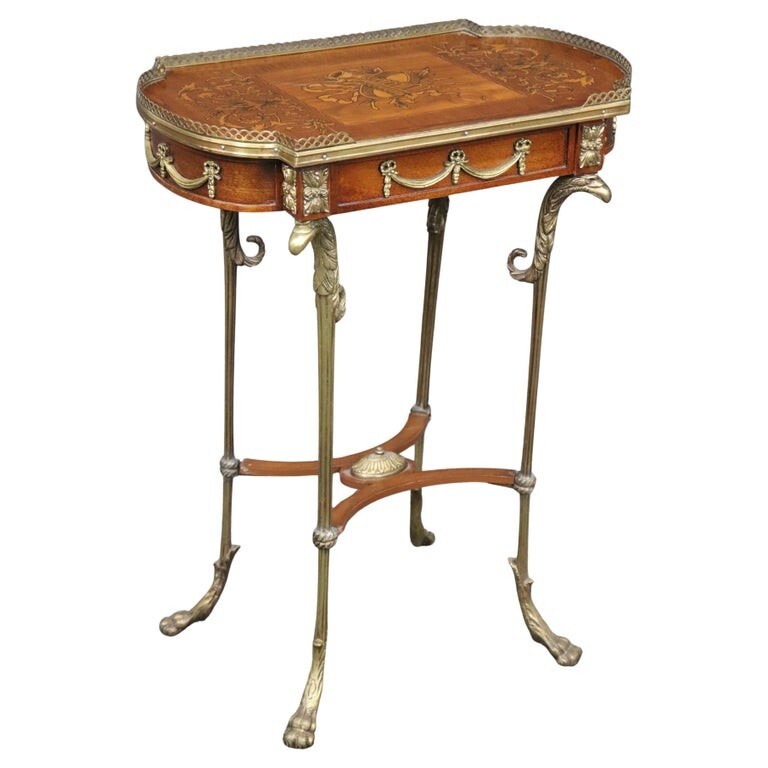 French Inlaid Louis XV Eagle Head Musical Instruments Inlaid End Table