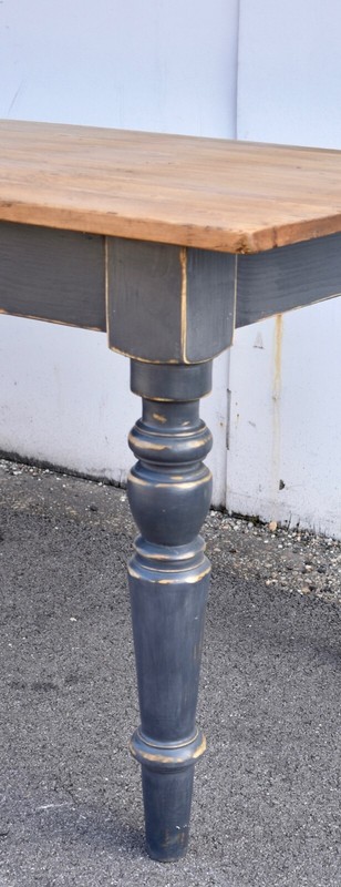 Pine Painted Base Turned Leg Farmhouse Table, Reproduction gallery