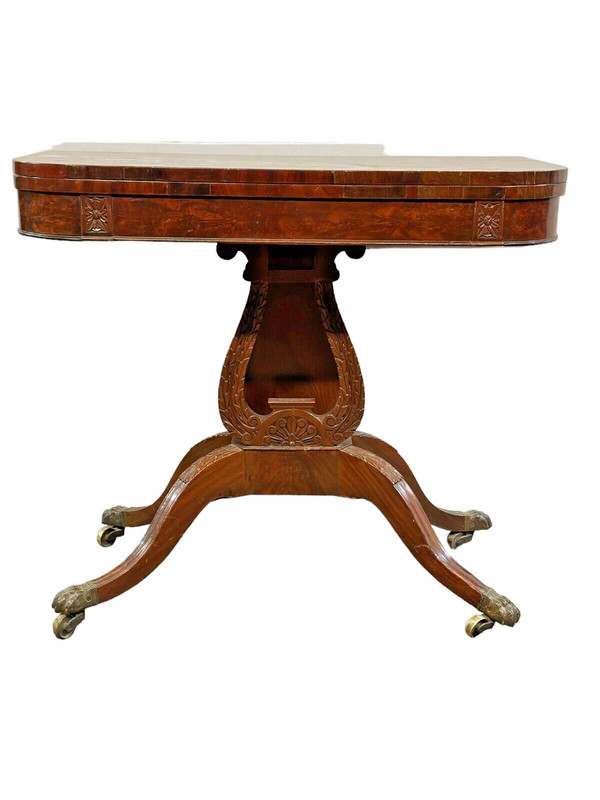 Antique Federal Card Game Hall Table Philadelphia claw foot lyre base