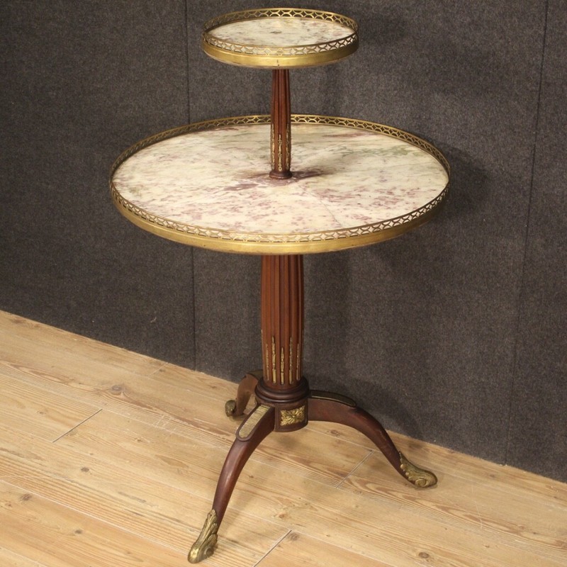 Side table wood marble bronze gueridon French furniture etagere 20th century gallery