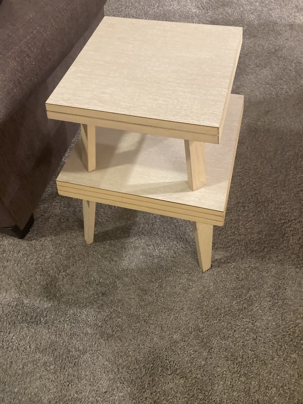 VINTAGE MID CENTURY MODERN BLONDE VENEER 2 TIER END TABLE 18” Square x 15” Top