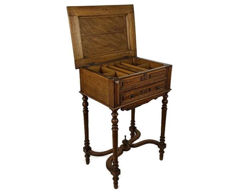Antique Sewing Quilting Box table Cabinet Extremely Rare WOW carved wood